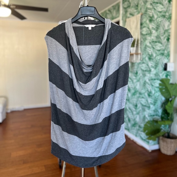 Cabi Grey Gray Wide Stripe Shirt Cowl Neck Top Tunic 620 Sz M - Picture 8 of 11